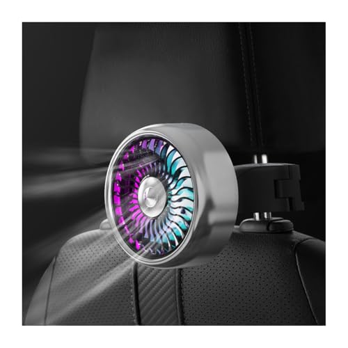 Sandfren Car Fan, 5V Adjustable 3 Wind Speeds Auto Rear Seat Headrest Cooling Fans with USB Wires Ambient Light, Portable Vehicle Air Circulation Fan, Universal for SUV RV Truck (Black/Silver)