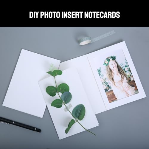 Image of 100 Pack Photo Frame Cards with 100 Pack Self-Seal Envelopes 4x6 Paper Picture Frame Bulk Photo Insert Notecards for Back to School Fall Decor Halloween Wedding Birthday Classroom DIY- White