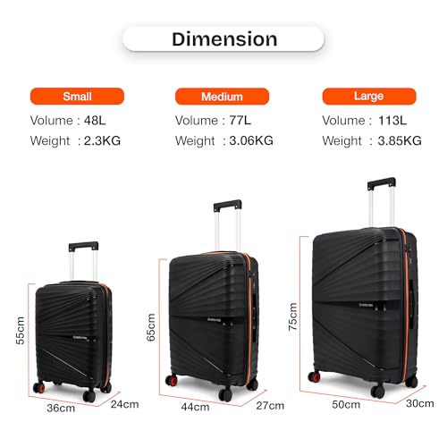 Image of Nasher Miles Golden Gate Hard-Sided Polypropylene Luggage Set of 2 | 65cm & 75cm | 8 Wheels Medium & Large Trolley Bag for Travel | Suitcase (Black & Orange)