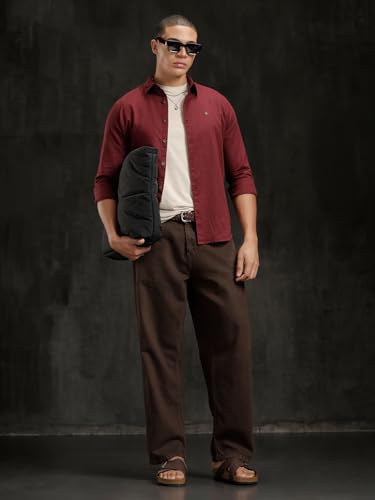 Image of WROGN Men's Cotton Linen Blend Shirt | Solid | Slim Fit