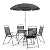 Flash Furniture Nantucket 6-Piece Patio Dining Set with Glass Table, 4 Folding Chairs, and Umbrella, Outdoor Patio Set, Black