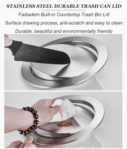 Stainless Steel Trash Can Cover - Recessed Cabinet Lid for Kitchen Waste Management (Silvery Single lid)