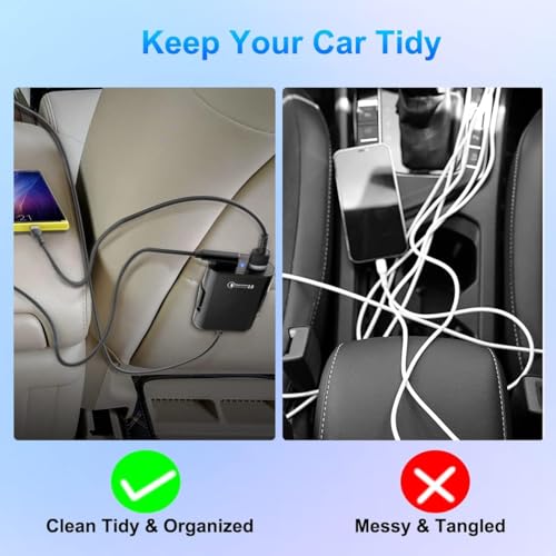 Image of 40W Fast Car Charger with 4 USB Ports (8A Output) - Front & Back Seat Charging, 1.8M Cable, Car Cigarette Lighter Socket Splitter, Universal 12V-24V Car Adapter for Road Trips & Daily Use