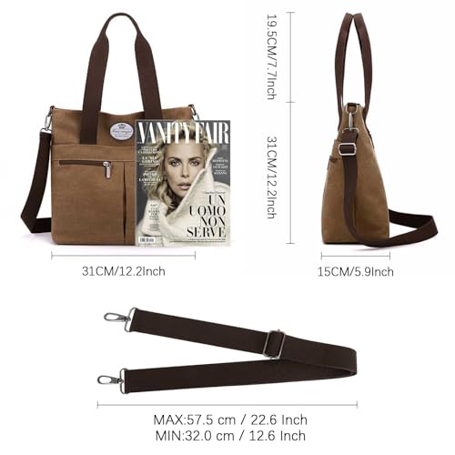 Image of HUA ANGEL Women's Canvas Tote Bag Lightweight Crossbody Purse Multi-Pocket Durable Handbags for Work College Shopping Beach
