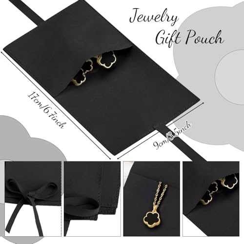 Lucky Flower Alloy Jewelry, Lucky Flower Design Necklace Earrings Bracelet Bangle Ring Jewelry Set, Clover Gold Plated Chain Wrap Ornament & Plush Pouch for Women3