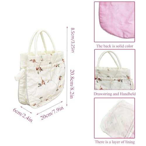 Image of Silk Jewelry Bag Retro Embroidery Fabric Hand Bag Large Off-White | 2PCS Bulk Brocade Pouch Drawstring Gift Bag ,for Candy Wedding Party Presents Snacks & Jewelry