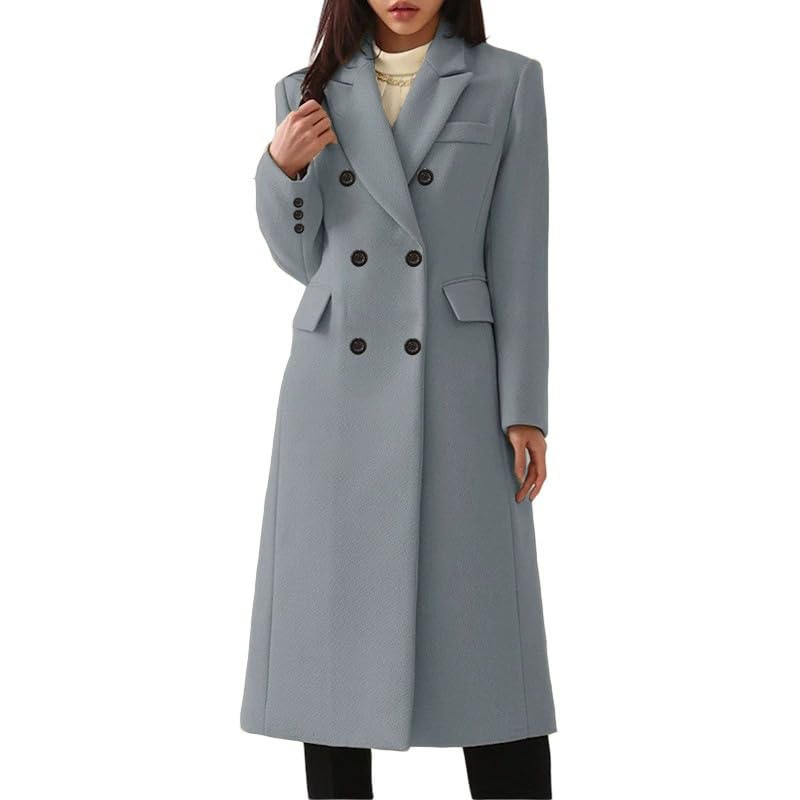 Women’s Long Woolen Coat Winter Tweed Full Sleeve Warm Wool Blend Coat for Autumn-image-37