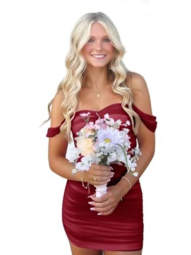 Strapless Homecoming Dresses for Teens Ruched Bodycon Cocktail Wedding Guest Off Shoulder Cocktail Prom Mini Short Dress