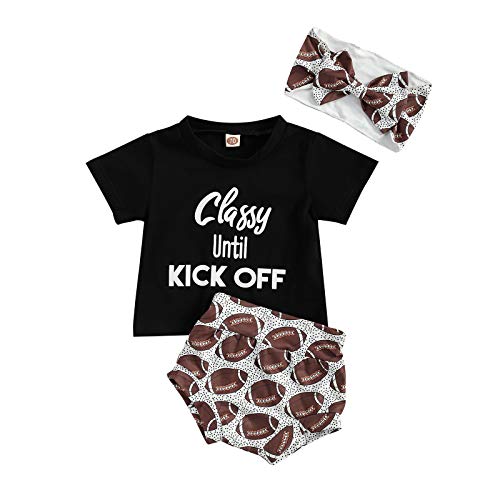 Image of Newborn Baby Girl Clothes Letter Short Sleeve T-Shirts Tops Graphic Printed Shorts Blommers Headband 3Pcs Summer Outfits Sets