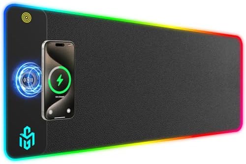 GIM PU Leather RGB Gaming Mouse Pad with 15W Magnetic Wireless Charging, 800x300x4mm LED Mouse Mat, 10 Light Modes, Non-Slip Rubber Base for PC MacBook Laptop