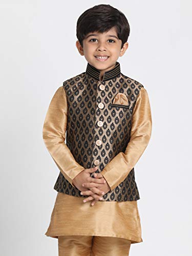 Image of JBN Creation Boys' Black and Gold Silk Blend Nehru Jacket VASBJ025BL 26