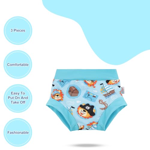 Image of ALVABABY 3 Pack Reusable Baby Boys Swim Diapers UPF 50+ Washable Toddler Beach Diapers