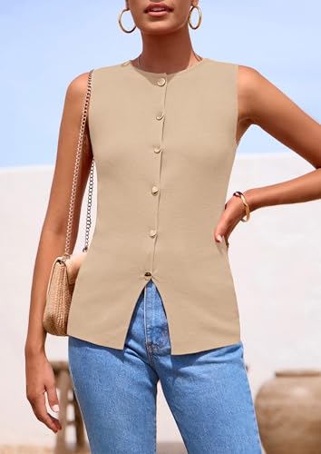 Image of PRETTYGARDEN Women's Sweater Vest Button Down Summer Tank Tops 2026 Sleeveless Knit Vests Fashion Business Casual Outfits