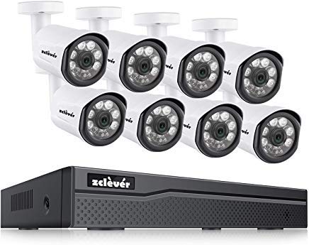 Get Special Price Zclever 1080P PoE Home Security Camera System-8 Channel H.264+ HDMI NVR with 8 Indoor Outdoor 2.0 Megapixel Surveillance IP Cameras, 100ft Night Vision, Motion Detection