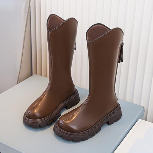 Girl's Riding Boots Knee Length Zip-Up Long Leather Boots Classic Solid Color Versatile High Calf Shoes for Fall Winter2