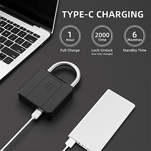 Smart Fingerprint Padlock, Usb Rechargeable Fingerprint Intelligent Padlock , Remote Authorization, Smart Keyless Security Lock For Ios/Android, Ip65 Waterproof, For Locker, Backpack, Bike, Storage #TOP5