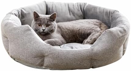 Made4Pets Cat Beds for Indoor Cats – Dog Beds for Small Dogs, Round Pet Bed for Puppy and Kitten, Washable Dog Bed with Anti-Slip Bottom, Removable Dual-Fabric Cushion for All Season, Grey