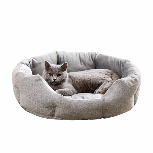 Made4Pets Cat Beds for Indoor Cats – Dog Beds for Small Dogs, Round Pet Bed for Puppy and Kitten, Washable Dog Bed with Anti-Slip Bottom, Removable Dual-Fabric Cushion for All Season, Grey