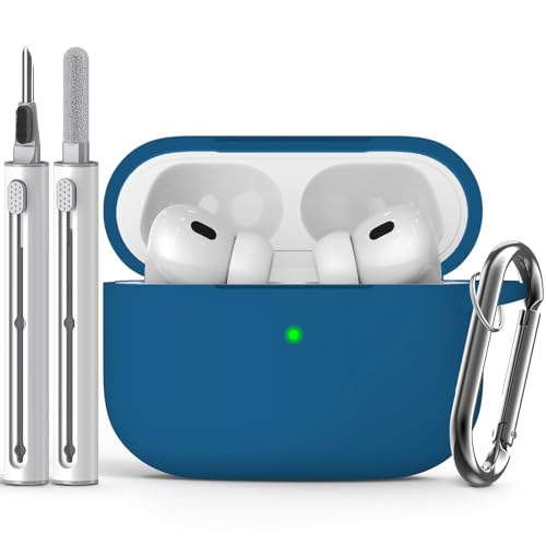 Inesore Compatible with Airpods Pro 2nd/1st Cases Cover,Silicone Protective Case for Apple Airpods Pro 2nd/1st Generation Charging Case with Keychain and Cleaner Pen,for Women Men (Lake Blue)