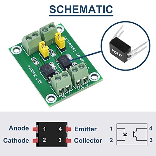 DAOKAI 5 Stück PC817 2-Kanal-Optokoppler-Isolationsmodul 3,6-30 V Spannungswandler-Treiber Photoelektrisch isolierte Platine für Steuerrelais mit 24 AWG-Draht