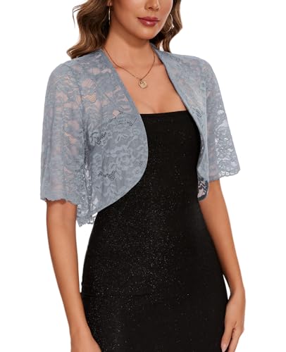 Image of MINTLIMIT Womens Floral Lace Bolero Half Sleeve Shrug Open Front Elegant Cropped Cardigan Shrugs for Evening Party Dresses