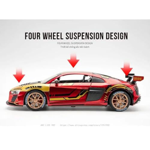 Image of Aodi R8 Iron 1:24 Model Car with Box, Zinc Alloy Pull Back Toy car with Sound and Light for Kids Boy Girl Gift [Colors as Per Stock] (Audi R8 Iron)