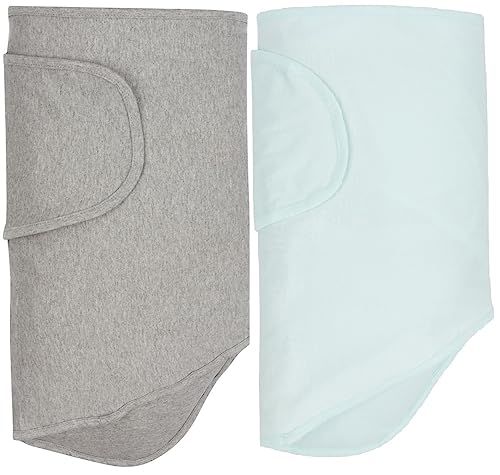 Miracle Blanket 2-Pack Baby Sleep Wearable Swaddle Wrap For Newborn Infant Boy Or Girl 0-3 Months, Solid Heather Gray & Solid Mint #TOP16