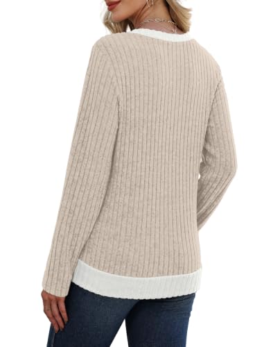 Sampeel Long Sleeve Shirts for Women V Neck Color Block Tops Apricot S - image 5