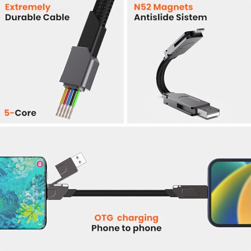 Image of Verilux 4-in-1 Magnetic Type C Cable Fast Charging, PD 60W Type C /USB to UBS C /Lighting Connection, 480Mbps Data Cable C Type Fast Charging for iPhone 17 /16 /15 /14, Galaxy S25 /S24, Portable Travel