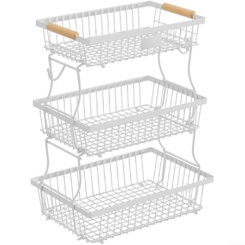 Cesta de frutas de 3 niveles desmontable con mango de madera para ahorrar espacio 3
