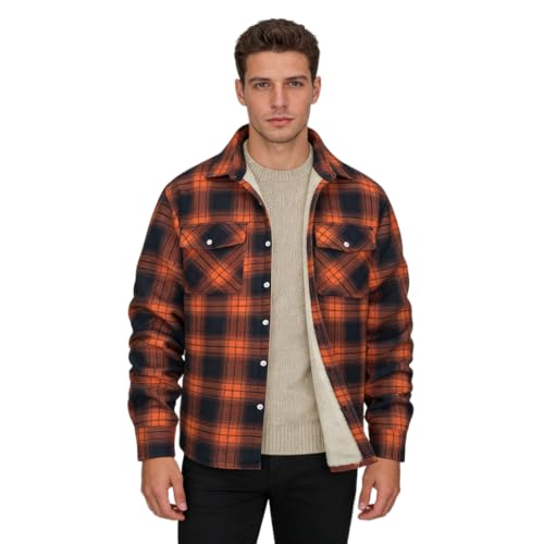 VDDTAGAM Chemise Bucheron Polaire Homme en Flanelle Veste Hiver Chaude Bouton Surchemise à Carreaux (Orange,4XL) VDD44