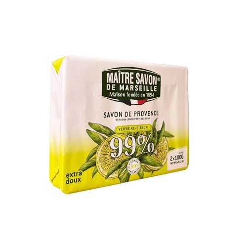 Maître Savon de Marseille - Provence-Seife Verveine-Zitrone – Extra Mild – 2x100g – 99% Natürliche Inhaltsstoffe – Hände & Körper
