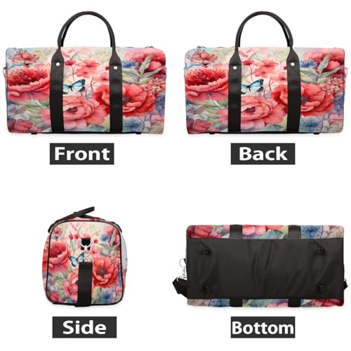 TropicalLife Red Peony Travel Duffle Bag for Women Men Sports Gym Bag Waterproof Carry on Overnight Weekender Bag2