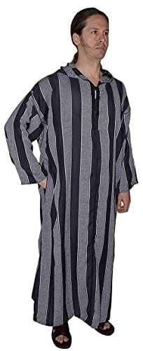 Treasures Of Morocco Moroccan Men Djellaba Handmade Hooded Caftan Black & White With Matching Embroidery Tread Thobe Loungewear African Large4