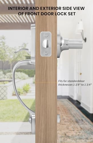 Image of goldenwarm Front Door Handle, Nickel, Single Cylinder, Reversible Lever, Adjustable, 11 x 2 inches, 2.67 lbs, Stainless Steel, Brushed Finish, Entry Way Handleset