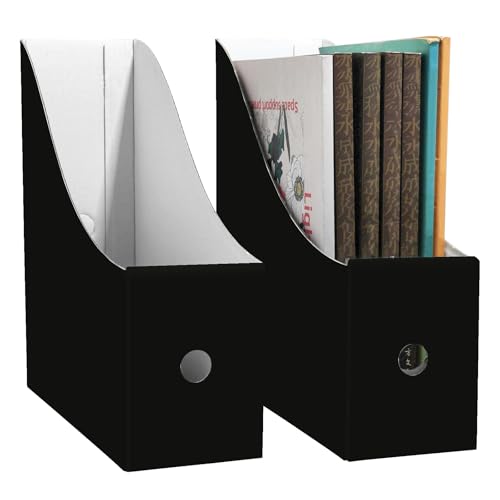 Limitliho - Limitliho 2 Pack Black Cardboard Magazine File Holder for Desktop, Book Bins for Classroom Library, Office or Home, Vertical Paper Boxes for Storage with Label(10.6" H x 10.2" L x 3.5" W in) - -11%