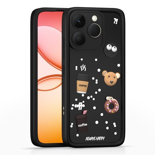 Image of Pikkme Back Cover for Realme 15T 5G / Realme Narzo 90 5G | 3D Cartoon Silicone Case Cute & Fun Full Protective Bumper Cover (Black)