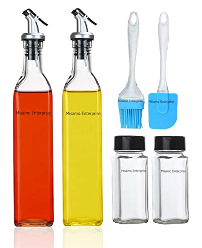 Misamo Enterprise Glass Oil Dispenser Bottle-set of 2, Spice Jar-set of 2, Spatula and Oil Brush for Kitchen (OIL DISPENSER-PACK OF 6)
