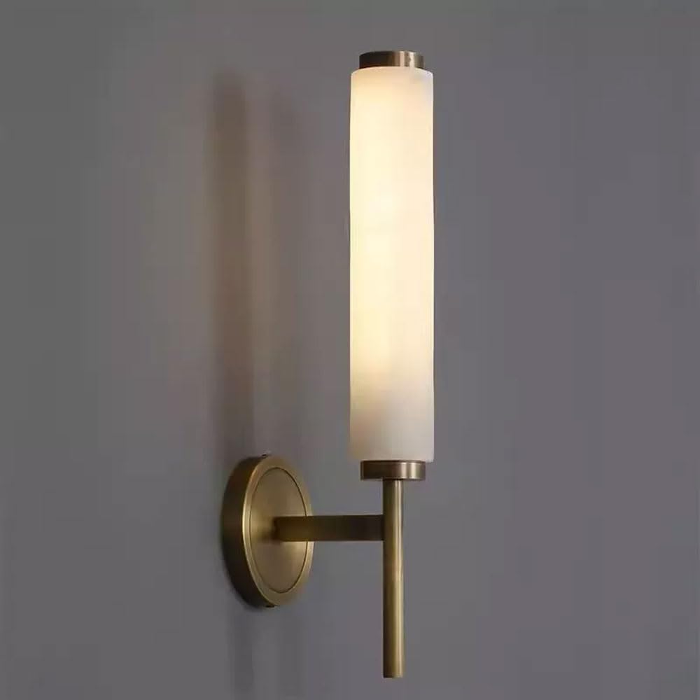 SSBHDM Minimalist Cylindrical Alabaster Wall Sconce, Modern Industrial Style Marble Wall Lamp, E14 Light Source Hardwired Wall Light, Restaurant Living Room Bedroom Decoration Light Fixtures