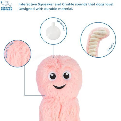 Image of Best Pet Supplies Interactive Squeaky Dog Chew Toy, Ideal Dog Toys for Chewers, Small, Medium & Large Dogs, and Fetch Lovers - Octomutant (Pink), Large