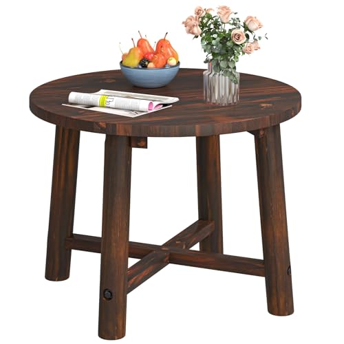 Image of Tangkula Outdoor Side Table, Patio End Table with Solid Wood Structure, Small Round Coffee Table for Garden, Deck, Poolside & Indoors (1, Brown)
