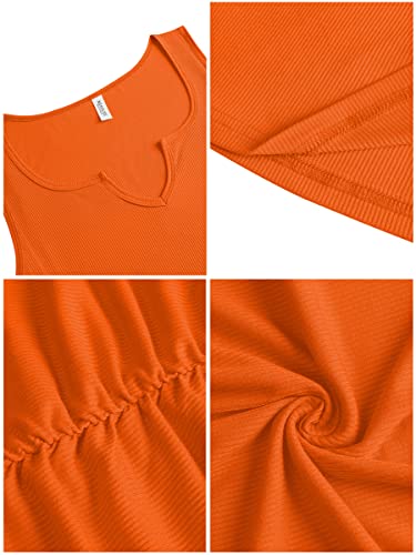 Missufe Ruched Bodycon Casual Sleeveless Dresses Women's Summer V Neck Short Tank Sundress (Orange, Large) #TOP6