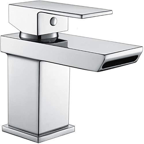 Preisvergleich Produktbild Waschtischarmatur Eckig Waschbecken Waschtisch Armatur Wasserhahn Einhebelmischer Mischbatterie Bad Waschbeckenarmatur Badarmatur Chrom Wasserfall