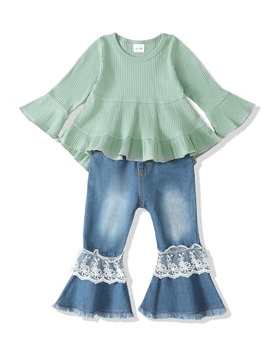 Image of Baby Girl Clothes Toddler Girls Winter Outfits Infant Clothing Ruffle Top Denim Pants Jeans Cute Fall Outfit Set