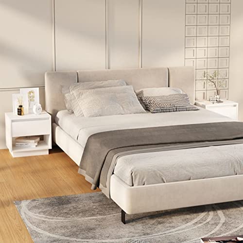 Gecheer Mesitas de Noche 2 uds Madera contrachapada Blanco 45x34x44 cm,Mesa Auxiliar de Estilo Modernas para Salón Mesillas Mesita de Sofá para Dormitorio,Type 1