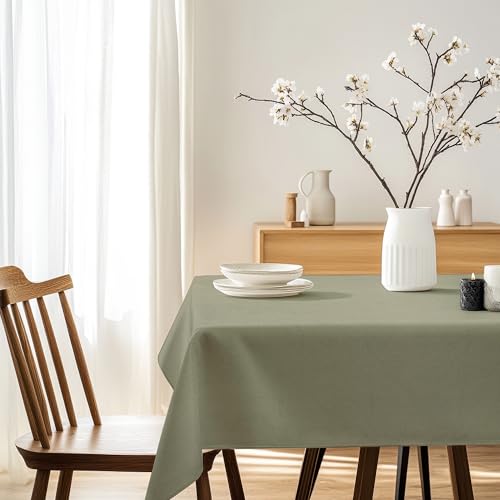 Image of R home 100% Cotton Solid Table Cover | 200 GSM Thick Fabric, Anti-Skid | Machine Washable & Reusable | Ideal for Dining Table & Centre Table, Easy Maintenance (Olive Green, 56 x 90 Inch)
