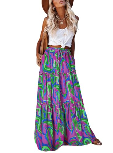 Jupe longue bohème EARKOHA fluide à taille haute et poches pour femme