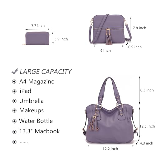 Image of Qiyuer Slouchy Handbag for Women Shoulder Bag Hobo Purse Wallet Set 3pcs