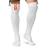 German Wear Trachtenstrümpfe EXTRA LANGE Trachtensocken Zopfmuster Baumwolle overknee Strümpfe - passend zu kurze Lederhosen - 70cm (DE/NL/SE/PL, Numerisch, 44, 46, Regular, Regular, Weiss)