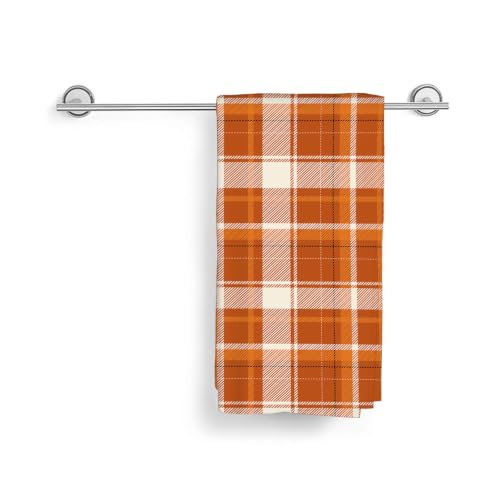 Image of Fall Burnt Orange Yellow Black Buffalo Plaid Kitchen Towels Thanksgiving Autumn Decoration Dish Towels, 16x24 Inch Farmhouse Harvest Holiday Decorative Hand Towels for Kitchen Drying Set of 2